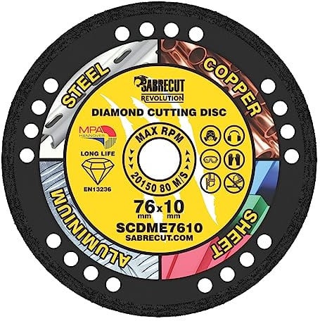1 x SabreCut SCDME7610 76mm (3) x 10mm Foro sottovuoto brasato per metalli Taglio smerigliatrice angolare Sega circolare Disco diamantato