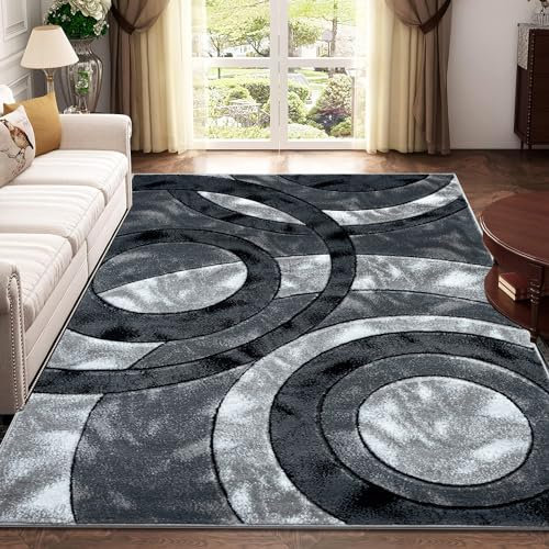 Rugs Inn Retro Area Rug - Super Soft Large Living Room Bedroom Bedside Carpet High Dense Pile Non Slip Thick Solid Color Washable Kitchen Rugs (Grey, 200 x 290 cm)