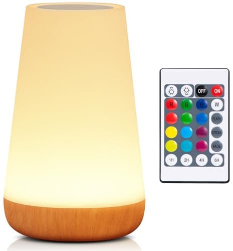 Night Light, LED Touch Bedside Table Lamp, 13 RGB Colours Changing, 5 Brightness Level Switch, Timing Function, Rechargable Remote Control Dimmable Light for Bedroom, Living Room