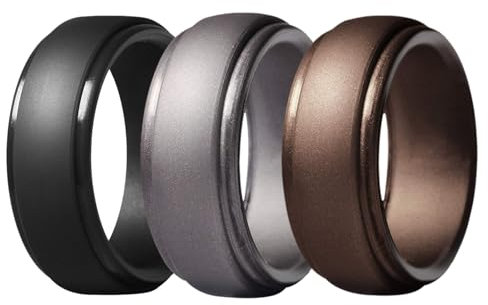JewelryWe 3pcs Silikon Eheringe für Männer: 8mm Herren Gummi Hochzeit Bands Gummibänder Sport Ringe Flexible Silikonringe Verlobungsringe Geschenke Schwarz/Grau/Braun Größe 62