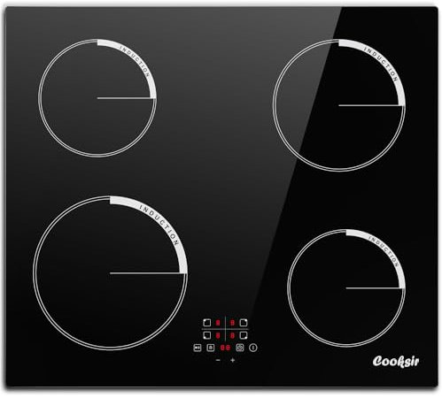 Cooksir Induktionskochfeld 4 Platten, 6600W, Kochfeld Autark, 59cm Einbau Kochplatte 4 Kochfelder, Touch-Bedienung, 9 Leistungsstufen, Glaskeramikplatte, Kochplatte, 220-240v kein Stecker