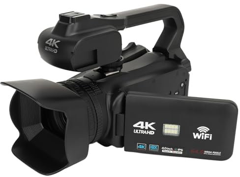 Sorandy 4K Videokamera Camcorder, 1080P 60FPS 64 MP Vlogging Kamera, 18-facher Digitalzoom, Camcorder Kamera mit 4.0 Zoll IPS-Display, Fernbedienung, 4500mAh Akku, Schwarz