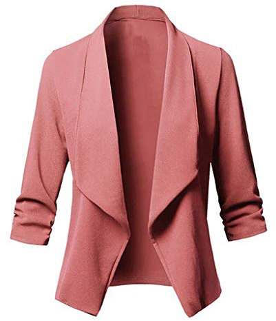 blazer corto da donna elegante – Giacca sportiva da donna, giacca da donna primaverile corta con risvolto colletto, cardigan, cardigan, maniche aperte, casual, cropped blazer, Colore: rosa., M