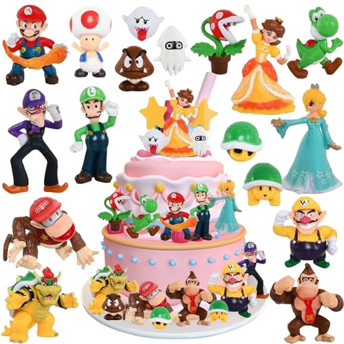 Super-M-ario Cake Toppers, 18 Stück Super-M-ario Figuren Set, Super- M-ario Tortendeko, Mini Figuren Tortendeko, Super-Ma-rio Geburtstag Deko Figuren Tortendeko Geburtstage Von Kindern Party
