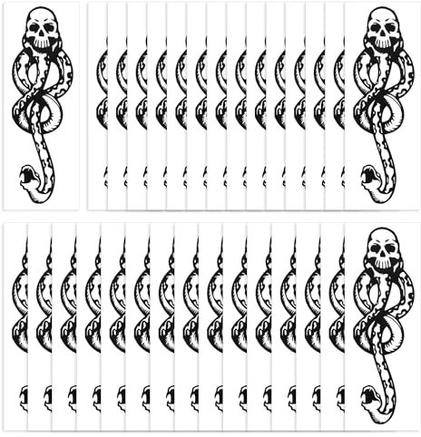 Lot de 30 Autocollants de Tatouage Temporaires - Crâne, Serpent et Style Sombre pour Halloween