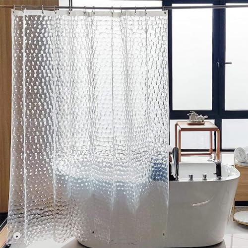 ECO Cortina de ducha a prueba de moho, 180 x 180 cm, con forma de cubo de agua 3D, PEVA, impermeable, resistente, con 3 imanes, 12 ganchos de plástico, secado rápido, lavable
