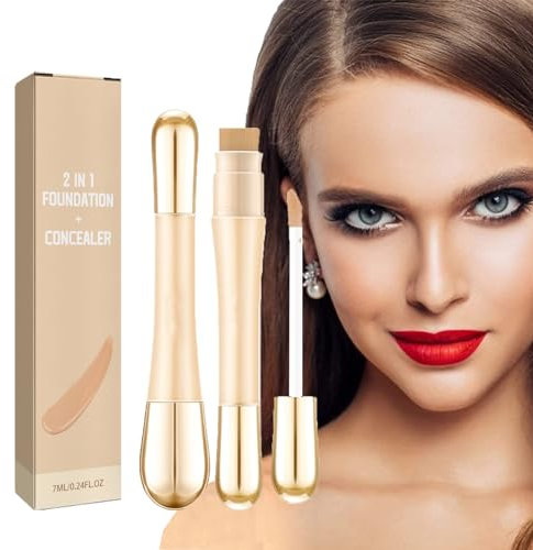 Correcteur Liquide avec Pinceau,Fond de Teint 2 en 1 + Correcteur, Maquillage Anti-cernes Imperméable for Le Visage,Fond de Teint Anti-Rides 2 en 1,Correcteur de Contour du Visage Léger et Sans Plis