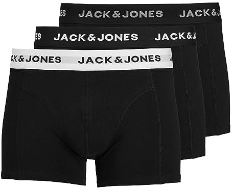 JACK & JONES Herren Unterhosen Shorts Boxershorts Trunks 3er Pack, Farbe:Schwarz, Wäschegröße:M, Artikel:- Black/Black/Black-White