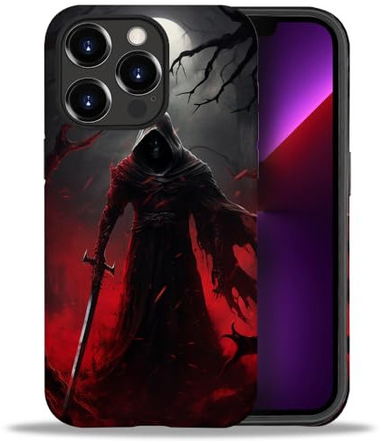 yicomon Compatible with iPhone 13 Pro Max Case, Death Black Red Pattern Print Matte Phone Case Durable Fashion Funny Liquid Silicone Case Soft Anti-Scratch Shockproof Protective Cover