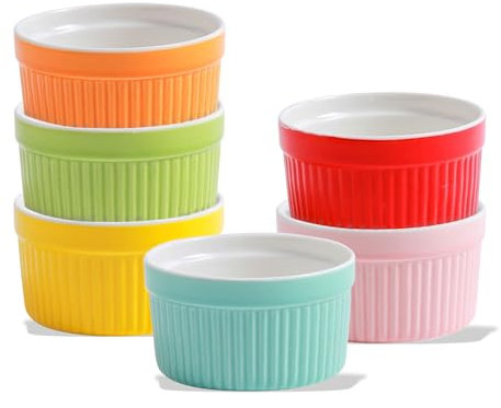 JDBlissful Soufflé Förmchen, Creme Brulee Schälchen aus Keramik, 6er 200 ml, Antihaft Souffle Förmchen Backofenfest Zum Backen und Anrichten Ragout Fin Schalen und Sauce, Microwellen Ø 9cm