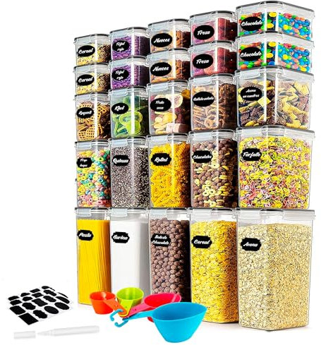 JUPPLIES Contenedores Cocina - Recipientes Herméticos de Plástico para Alimentos – Tarros y Botes para Cereales, Pasta, Granos y Harina