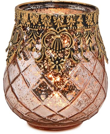 Photophore vintage en verre rouge doré de 10 cm – Photophores modernes comme bougeoir, lanterne, photophore en verre – Bougeoir bohème en verre pour décoration de table de mariage, balcon, jardin