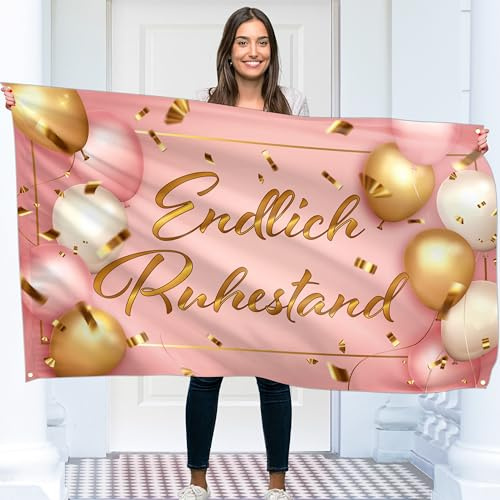 Endlich Ruhestand Banner 150 x 90 cm – Rente Gut Alles Gut Girlande – Alles Gute Zum Ruhestand Deko – Lebendiger Digitaldruck – 110 Den Polyester – Doppelnaht (Rosa)