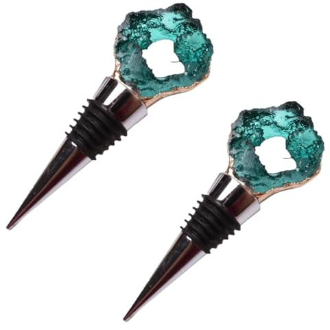 WOKHACH Decorative Wine Stopper Set of 2,Cool Wine Bottle Stoppers for Glass Bottles,Crystal Bottle Stopper Fits Standard Bottles,Fancy Decors Wine Tools (Green Crystal)