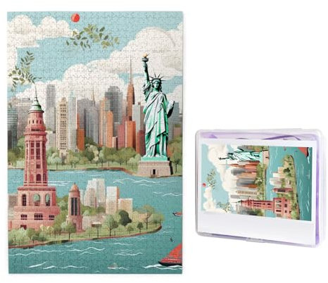 Wooden Puzzle New york map illustration Jigsaw Puzzles 1000 PCS Personalized Picture Puzzle Photo Puzzle for Adult Family Wedding Graduation Puzzles Gifts