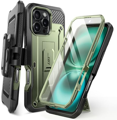 SUPCASE für iPhone 16 Pro Max Hülle 6.9” Outdoor Handyhülle 360 Grad Case Bumper Schutzhülle Cover [Unicorn Beetle Pro] mit Displayschutz, Ständer und Gürtelclip für iPhone 16 Pro Max 2024 (Grün)