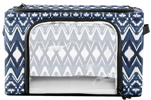 FRODOTGV Organizzatore da mettere sotto il letto, in stile bohémien, con coperchio, pieghevole, per armadio, 2 aperture, struttura in metallo, finestra trasparente sotto la scrivania, maniglie per il