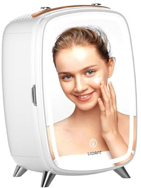 LIGIANT Skincare Fridge, With 3-Level Dimmable LED Light Mirror, Low Noise Mini Fridge, 6L Large Capacity, Semiconductor Cooling, Portable Design for Multiple Uses - Bedroom, Office, and Travel