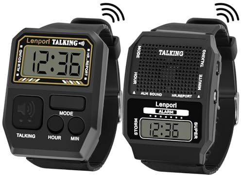 Lenporl Reloj parlante, 2 unidades, relojes habladores en inglés para ciegos, reloj de pulsera transparente para hablar con voz femenina, relojes atómicos autoajustables para niños y adultos con