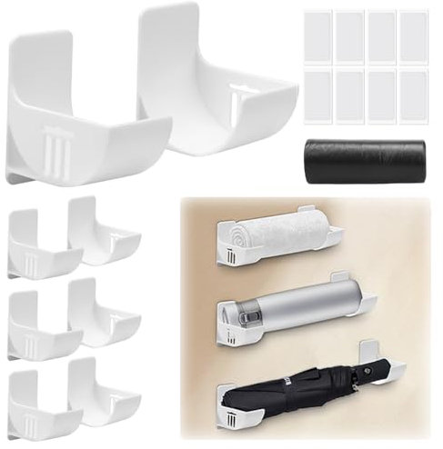 8 Stück Nein Stanzen Müllsackständer,Wand Montierter Küchen Organizer,Müllsackhalter,Wandmontierter Organizer Küche Müllbeutelhalter,Selbstklebend Kitchen Organizer Müllsack Spender für Aufbewahrung