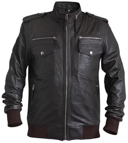 Schwarze Biker-Jacke aus Schaffell für Herren, Schwarz , 3XL