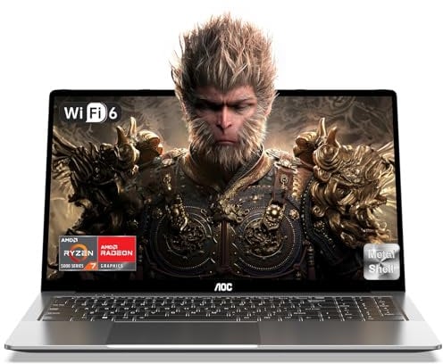 AOC 16,1'' Ordenador Portátil Ryzen 7 5700U (hasta 4,3Gzh),16GB RAM DDR4x2 512GB NVMe SSD,Teclado Retroiluminado,USB 3.2, Tipo-C, HDMI, WiFi 6, BT 5.2,Carcasa de Metal,Portátil 2025