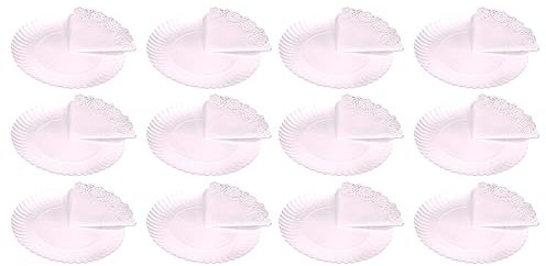 AC - Pack de 12 bandejas Redondas con blonda - Cartón y Papel - Especial para Fiestas, presentación de postres - Material reciclable - Ø 30 cm - Color Blanco