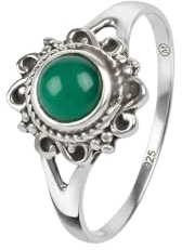 mantraroma Grüner Onyx Silberring Damen 925 – Cabochon Vintage Edelstein