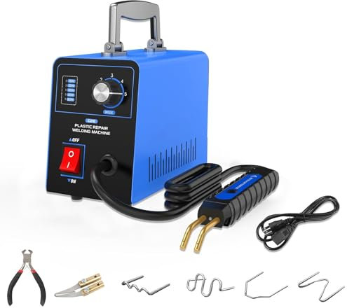 PLAYOCCAR 80W Kunststoff-Schweißgerät-Set mit 600 Stück Heißen Heftklammern, 220V Heißhefter-Kunststoff-Schweißgerät-Set, 5-stufige Leistungsregelung (15W 35W 45W 65W 80W)