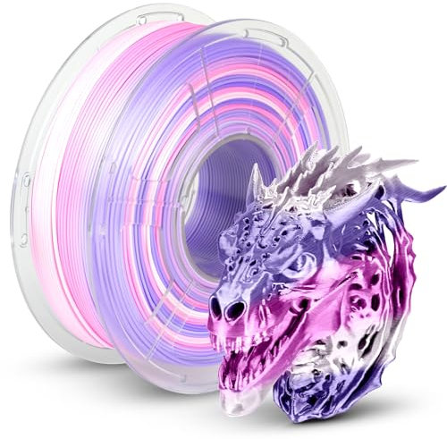 TECBEARS Silk PLA Rainbow Filament 1.75mm, Silky Multicolored 3D Drucker Filament PLA, Shiny Hochglanz Farbverlauf wechselnd 1KG Spule (2.2 LBS) für 3D Drucker, Süßigkeiten-Regenbogen 03