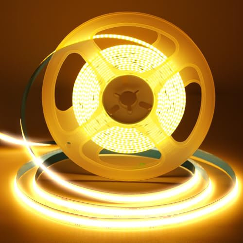 COB LED Streifen 4M Warmweiß, LED Strip 2700K, 320LEDs/M, mit RF Fernbedienung, Flexibel LED Band licht, für Schlafzimmer, TV, Küche, Wohnzimmer, DIY, Lichtband Selbstklebend