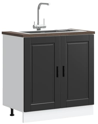 Homgoday Mueble bajo Fregadero Porto Negro 80x46x81,5cm Madera diseñada Mueble bajo de Cocina Módulos de Cocina sin encimera Mueble de Lavabo
