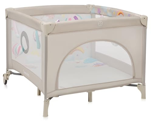 Lionelo 2-in-1 Laufstall und Reisebett mit Matratze für Babys Mille Plus bis 15 kg, 0–36 Monate, Seiteneinstieg, 3D-Matratze, 2 Rollen mit Bremse, Faltbar, Tragetasche, Graubeige