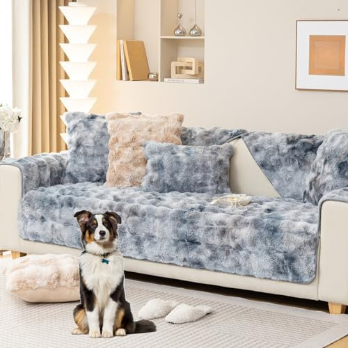 ouxei Verdickter Plüsch-Sofabezug In L-Form Für 1–4 Kissen, Rutschfester Schutz Für Couch, Zweisitzer, Liege(Blue,Pillowcase30*50cm)