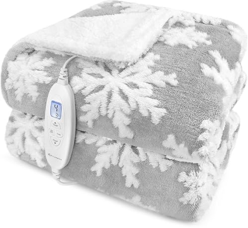 MYCARBON Coperta Elettrica Riscaldante 180x160cm 10 Temperature Timer 9h Coperta Termica Matrimoniale in Flanella e Sherpa Basso Consumo Lavabile