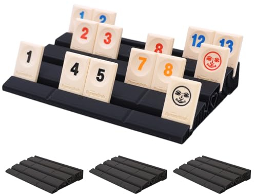Generisch Rummi Classic erweitertes Ablagebrett 4 Stück Set - Stabiler Aufsteller mit Vier Reihen für bessere Organisation der Steine - Erweiterung Schwarz - Kompatibel mit Rummikub