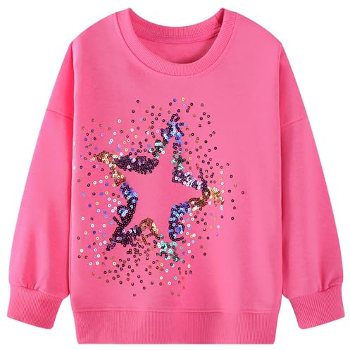 FILOWA Felpa per Bambina, Ragazza Unicorno Ricamo Pullover Maglione Cotone Manica Lunga Maglietta Casual Top, Bambine e Ragazze Senza Cappuccio Felpe 2-7 Anni, Rosa/Gris