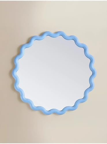 DEENZ Wiggle Wall Mounted Playful Mirror Wavy Frame Contemporary Bordered Glass/Plastic Construction Multicolours Circular Decorative Elements Home Accent Piece 50 Cm Dia. (LIGHT BLUE)