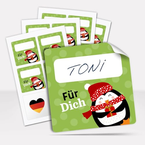 Premium Geschenkaufkleber Weihnachten zum Beschriften (48 Aufkleber) | Weihnachtsetiketten Quadratisch 5,5 cm - Grün Für Dich - weihnachtliche Deko Sticker Geschenke Pakete Briefe