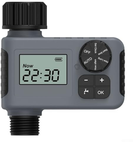 Bewässerungs-Timer für Garten mit LCD-Display, automatischer Sprinkler-Controller mit 1-Minuten-bis 240-Stunden-Timing, NH3/4-Zoll- und BSP3/4-Zoll-Gewindeoptionen, Schwarz (BSP3/4)