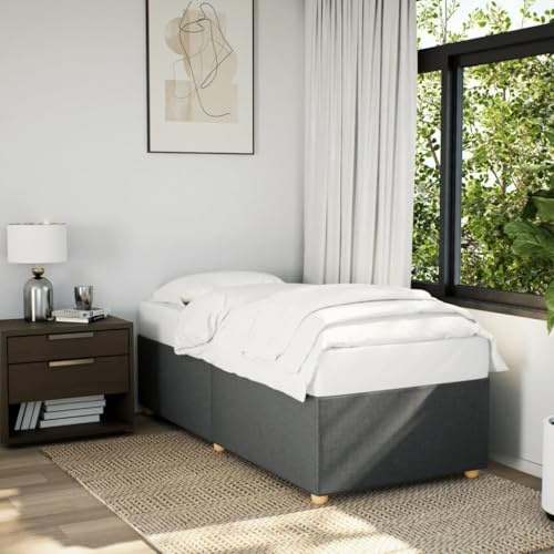 QJBSAVVA 90×190 cm Dunkelgrau Single-Bett, Stoffrahmen Holzwerkstoff & Polyester, ohne Matratze