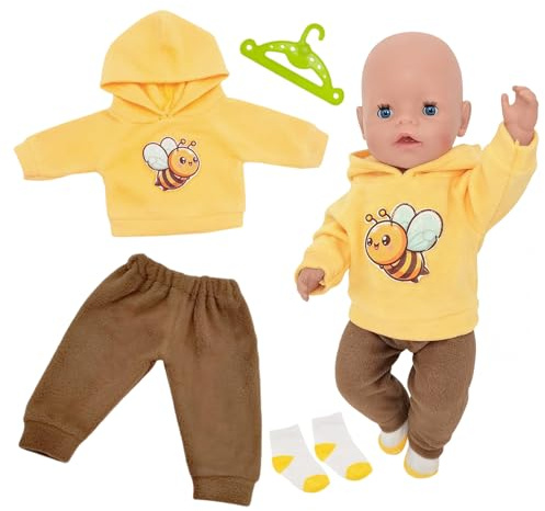 Puppenkleidung 35-43cm,Baby Puppen puppenkleidungs,New Born Babys Puppens | Kleidung Outfits für Baby Puppen,New Born BabyPuppen,mit Biene Hoodie Hose Socken Hänger,Zubehör,für 14-18 Zoll Puppens