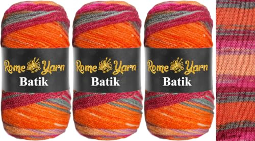Rome Yarn Batik | 3 x 100g | Farbverlauf Wolle | Multicolor Strickgarn | 100% Acryl | Aran Garn (#4 Medium) | Selbstmusternd zum Stricken & Häkeln (5964)