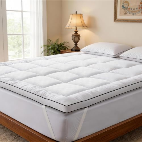 Matratzentopper 160x200cm, 1000g/m² Matratzenauflage Hypoallergene, Weiß | Ultraweich Matratzen Topper, Maschinenwaschbarer Bezug, mit 4 rutschfesten Eckgummis