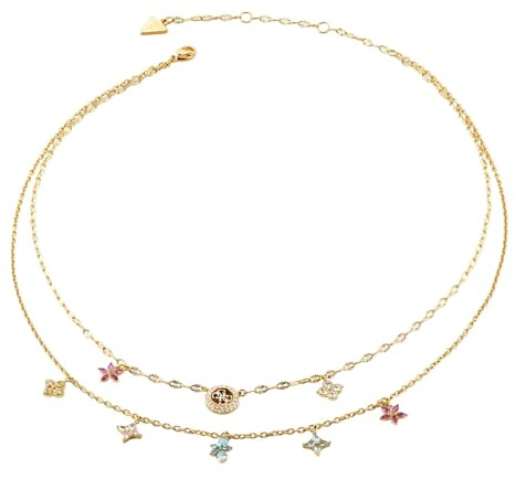 GUESS Halskette Secret Garden 16-18 Two Rows Flowers Necklace Yellow Gold/Multicolor goldfarben