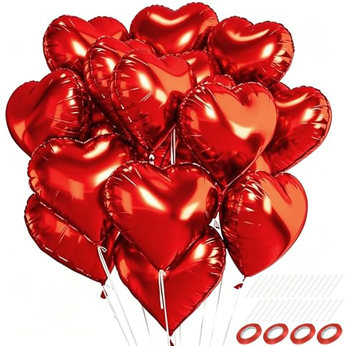 Alaoo Herz Folienballon 30 Stück, 18 Zoll Herzluftballons Hochzeit, Herz Helium Luftballons, Herzform Folienluftballon für Herzluftballons Hochzeit Verlobung Valentinstag Babypartys Geburtstag,Rot