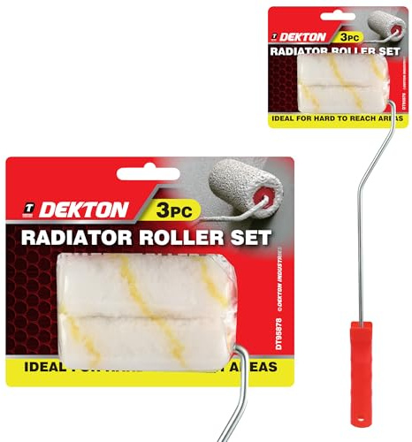 Dekton 3pc Radiator Roller Set – 4 Tray, 4 Handle & 3 Mini Roller Refills (Microfiber & Green Micromix) – Ideal for Radiators, Small Surfaces, DIY & Home Painting