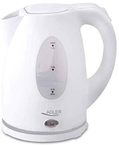 ADLER-Kunststoffkessel 1,5 l, kabellose Basis, 2200 W Leistung, weiß