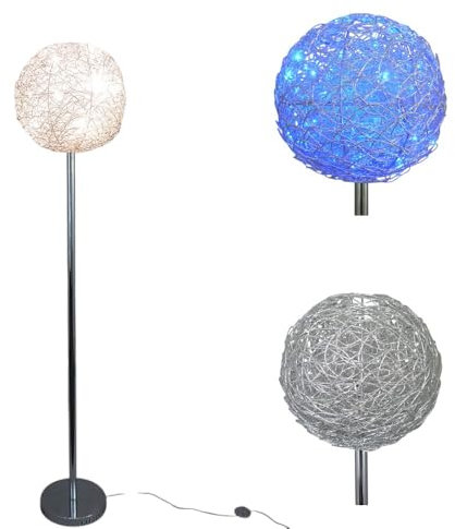 Alissa Halogen-und-LED-Steh-Kugel-Leuchte-Lampe D: 30 cm Alu Draht-Kugel inkl. 42 LEDs + 5x G4 à 20W Wohnraum-Dekorations-Leuchte-Lampe