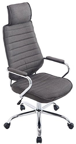 CLP Bürostuhl ergonomisch Rako, Schreibtischstuhl höhenverstellbar drehbar Stoffbezug, Rückenlehne mit Kopfstütze, Armlehnen gepolstert, Farbe:dunkelgrau